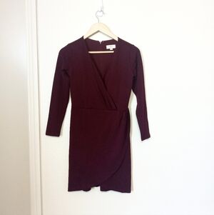 Loft Islanna Plum Faux Wrap V-neck Midi Dress
